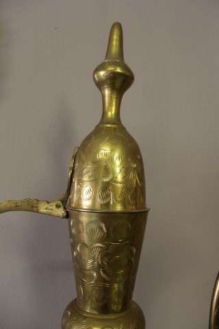 A beautiful large vintage solid brass Aftaba with ornate hand chased detailing. Fabulous!!!!
