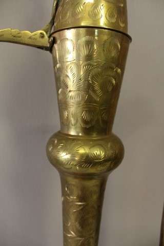 A beautiful large vintage solid brass Aftaba with ornate hand chased detailing. Fabulous!!!!