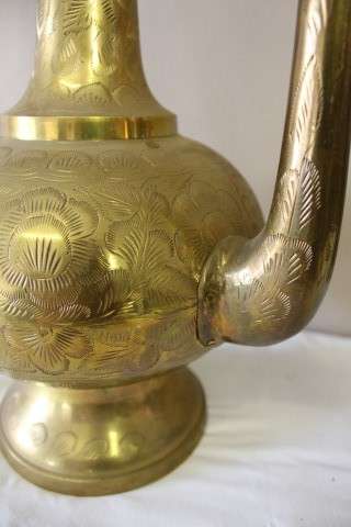 A beautiful large vintage solid brass Aftaba with ornate hand chased detailing. Fabulous!!!!