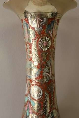 A exquisite large vintage decorative brass vases from India w/ colourful detailing. Lifespace Sale