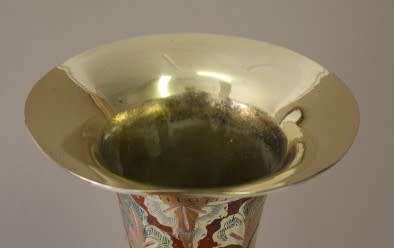 A exquisite large vintage decorative brass vases from India w/ colourful detailing. Lifespace Sale