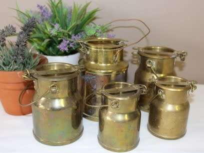 A fabulous set of 5 vintage brass cream canisters with loads of charm & character. Lifespace Sale