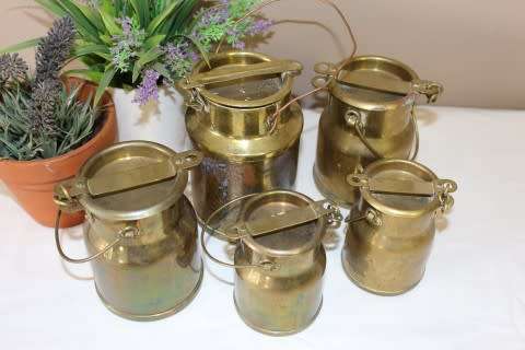 A fabulous set of 5 vintage brass cream canisters with loads of charm & character. Lifespace Sale