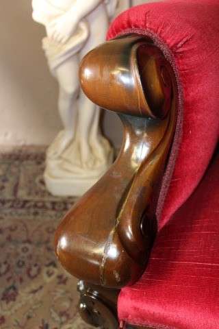 An elegant pair of antique Victorian styled arm chairs w/ button detailing & gorgeous fabric.