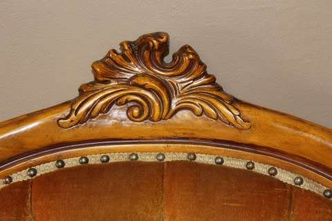 Stylish pair antique carved Victorian arm chairs w/ button detailing & gorgeous fabric PRICE 4 TWO