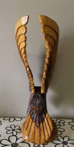 A fabulous, large hand carved detailed two toned wood eagle. Stunning feature display piece!!!