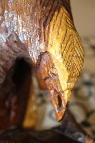 A fabulous, large hand carved detailed two toned wood eagle. Stunning feature display piece!!!