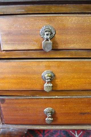 An elegant vintage fall-top writing bureau with pigeon holes and three spacious drawers. Beautiful!!