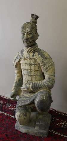 A magnificent large Oriental terracotta kneeling warrior archer statue. Amazing display. WOW!