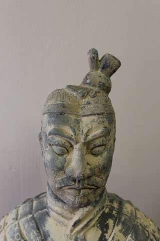 A magnificent large Oriental terracotta kneeling warrior archer statue. Amazing display. WOW!