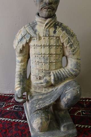 A magnificent large Oriental terracotta kneeling warrior archer statue. Amazing display. WOW!
