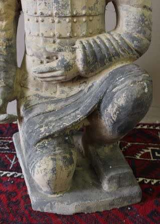 A magnificent large Oriental terracotta kneeling warrior archer statue. Amazing display. WOW!