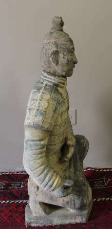 A magnificent large Oriental terracotta kneeling warrior archer statue. Amazing display. WOW!