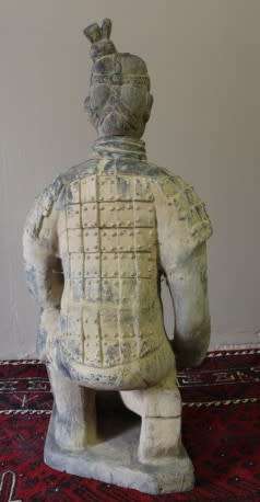 A magnificent large Oriental terracotta kneeling warrior archer statue. Amazing display. WOW!