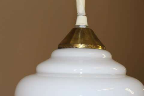 A beautiful white glass single pendant ceiling light, perfect in formal rooms. Lifespace Sale