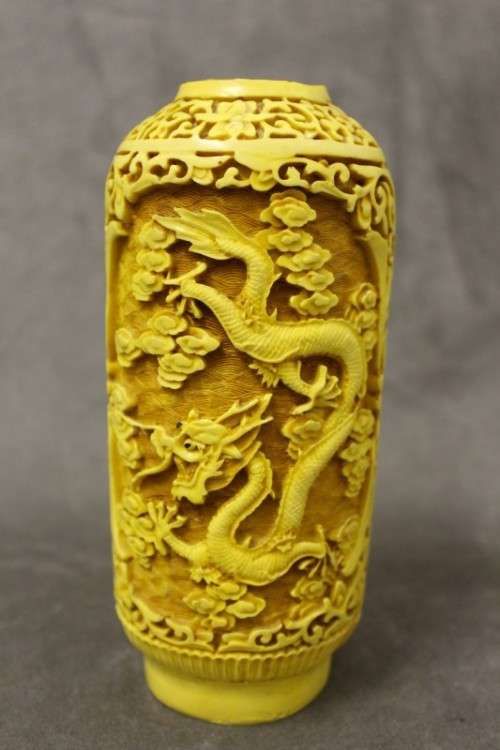 A fabulous vintage carved Cinnabar vase with a dragon theme. Perfect display vase!!