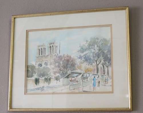 A wonderful framed & signed R Dumax water colour print "Notre Dame 1983"street scene Lifespace Sale