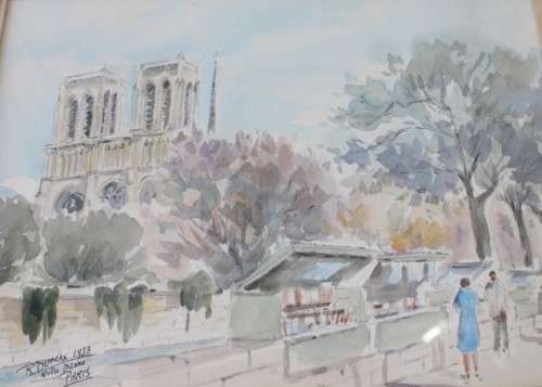 A wonderful framed & signed R Dumax water colour print "Notre Dame 1983"street scene Lifespace Sale