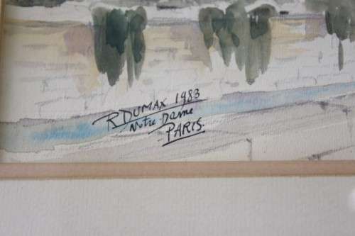 A wonderful framed & signed R Dumax water colour print "Notre Dame 1983"street scene Lifespace Sale