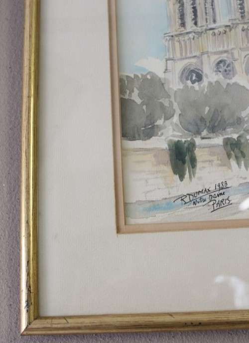 A wonderful framed & signed R Dumax water colour print "Notre Dame 1983"street scene Lifespace Sale