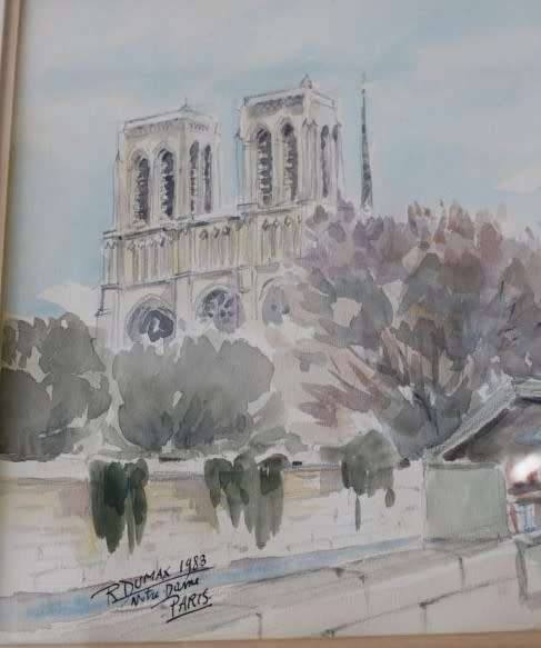 A wonderful framed & signed R Dumax water colour print "Notre Dame 1983"street scene Lifespace Sale