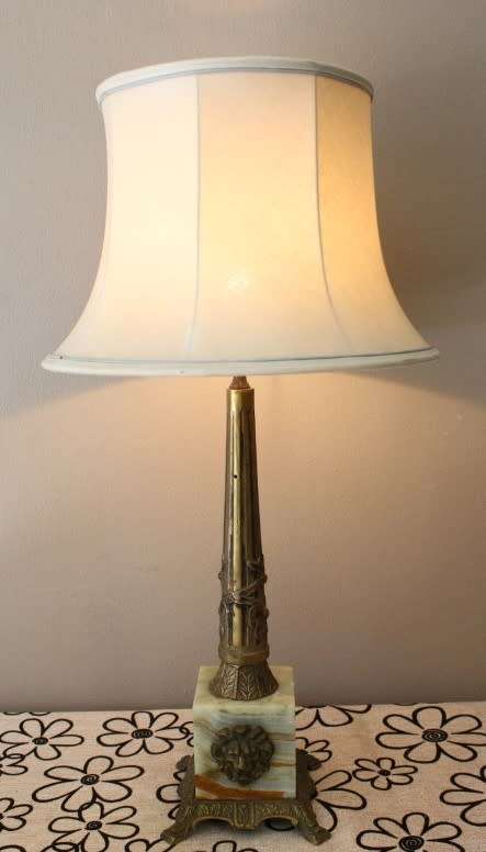 A beautiful decorative marble & brass table lamp with a shade-Lifespace Sale
