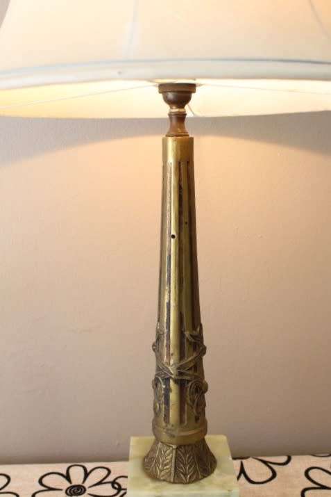 A beautiful decorative marble & brass table lamp with a shade-Lifespace Sale