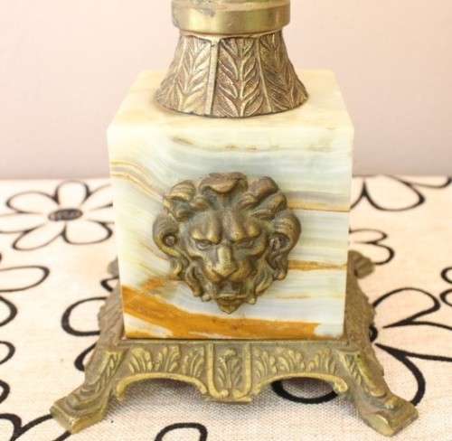 A beautiful decorative marble & brass table lamp with a shade-Lifespace Sale