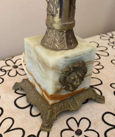 A beautiful decorative marble & brass table lamp with a shade-Lifespace Sale