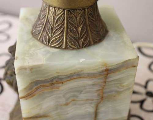 A beautiful decorative marble & brass table lamp with a shade-Lifespace Sale