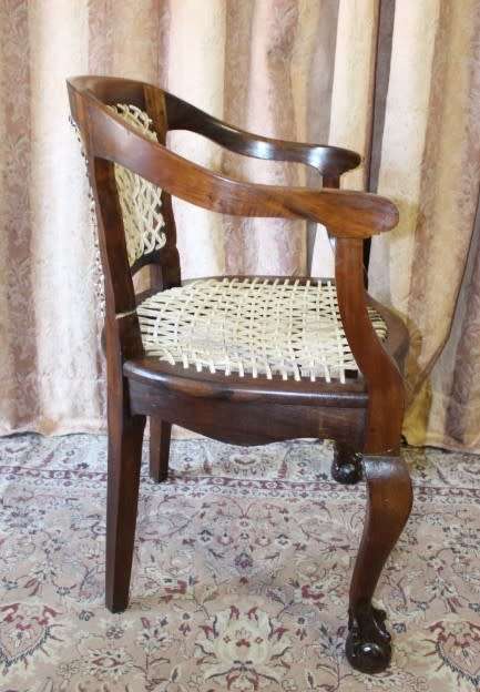A beautifully made solid Imbuia ball & claw armchair with a riempie seat-Lifespace Sale