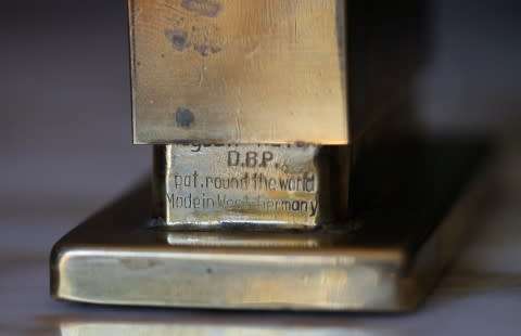 A beautiful, vintage (1950) gold plated, West German, Augusta Patent 'light-o-matic' table lighter.