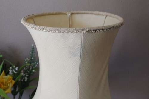 A fabulous vintage brass & green marble floor standing lamp w/ a beautiful Victorian style shade.