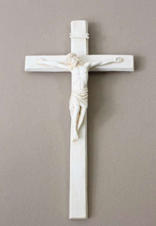 A beautiful large (50cm) white Ivorene wall hanging Crucifix. Lovely in all living areas.