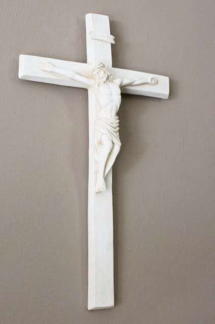 A beautiful large (50cm) white Ivorene wall hanging Crucifix. Lovely in all living areas.