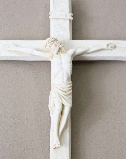A beautiful large (50cm) white Ivorene wall hanging Crucifix. Lovely in all living areas.