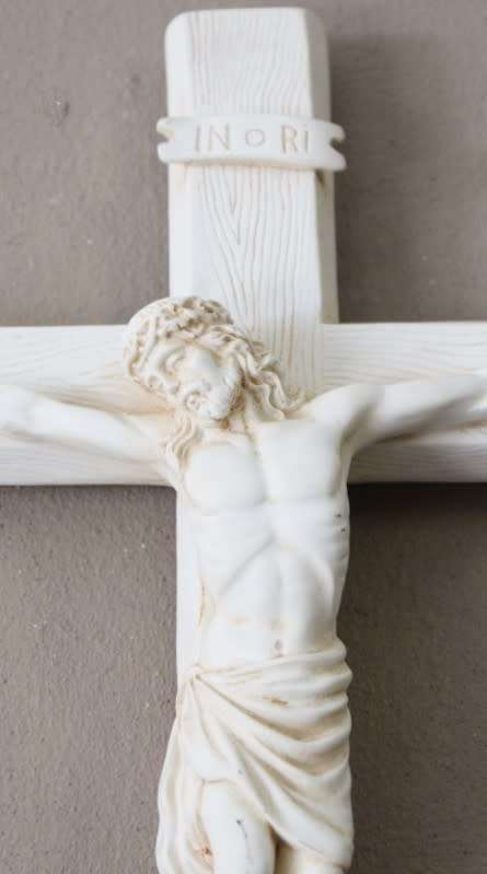 A beautiful large (50cm) white Ivorene wall hanging Crucifix. Lovely in all living areas.