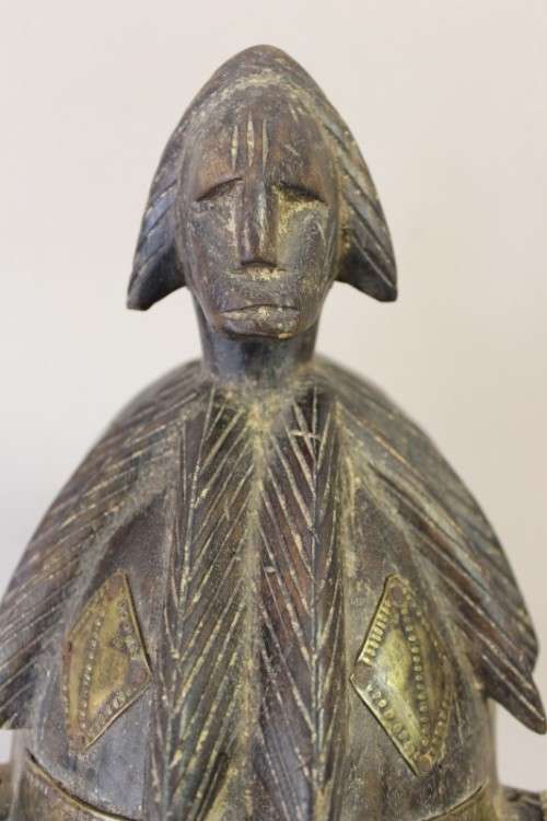 Large traditional hand carved African Mali tribal mask w/ brass, awesome detailing! Lifespace Sale