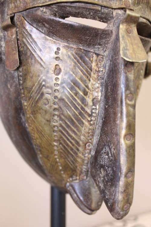 Large traditional hand carved African Mali tribal mask w/ brass, awesome detailing! Lifespace Sale