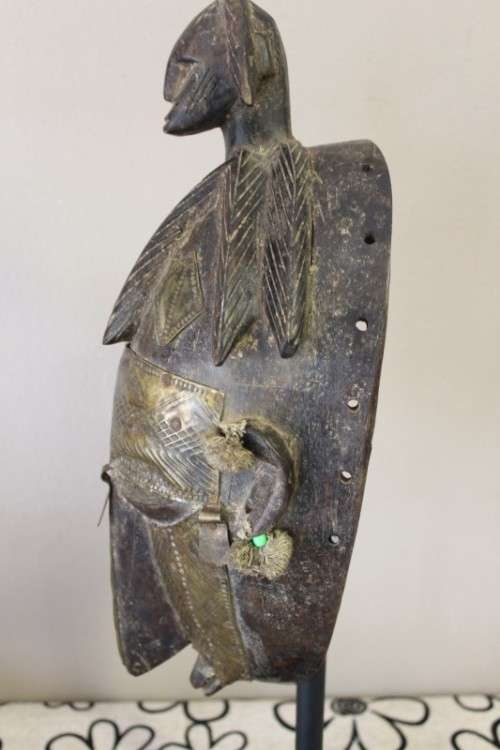 Large traditional hand carved African Mali tribal mask w/ brass, awesome detailing! Lifespace Sale