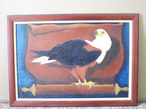 A colourful signed & framed original oil painting of an Eagle by SA artist "Raymond Hoggan"