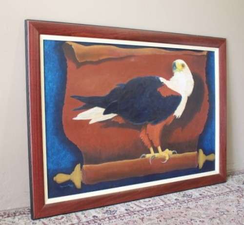 A colourful signed & framed original oil painting of an Eagle by SA artist "Raymond Hoggan"