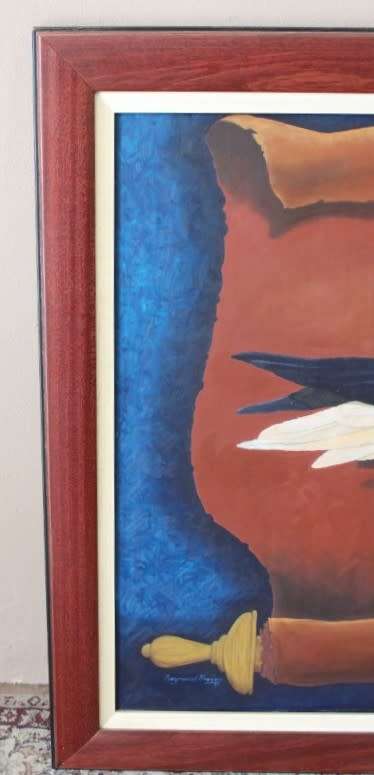A colourful signed & framed original oil painting of an Eagle by SA artist "Raymond Hoggan"