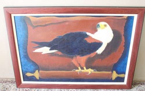 A colourful signed & framed original oil painting of an Eagle by SA artist "Raymond Hoggan"