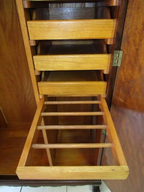A beautiful, stylish vintage Imbuia 2 door ball & claw wardrobe w/ hanging space and 3 drawers