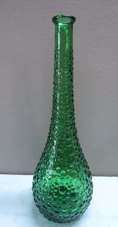 A fabulous set of two green retro hobnail Genie bottles/decanters!! Lovely on a summer table.