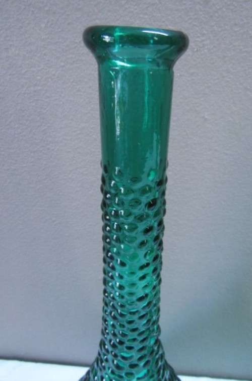 A fabulous set of two green retro hobnail Genie bottles/decanters!! Lovely on a summer table.