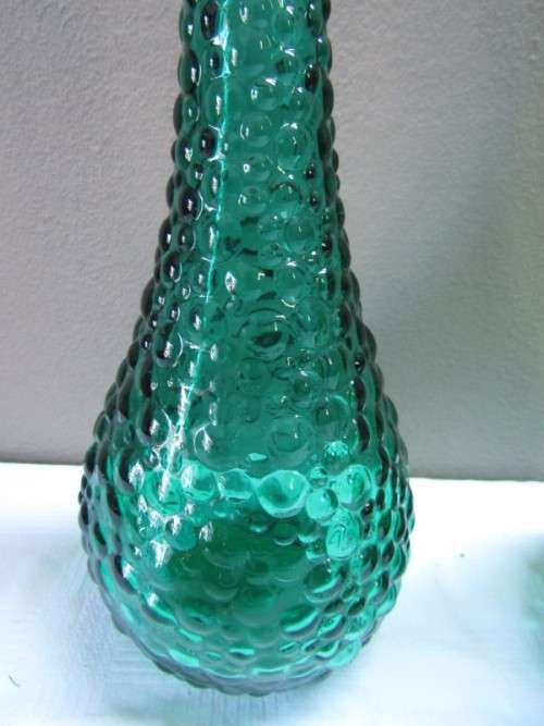 A fabulous set of two green retro hobnail Genie bottles/decanters!! Lovely on a summer table.