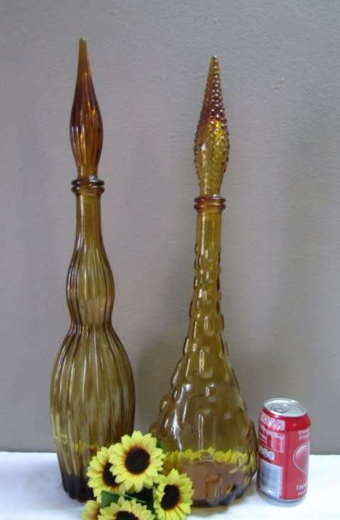 A fabulous set of two Amber retro Genie bottles/decanters!! Lovely on a summer table.