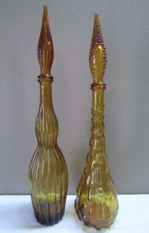 A fabulous set of two Amber retro Genie bottles/decanters!! Lovely on a summer table.